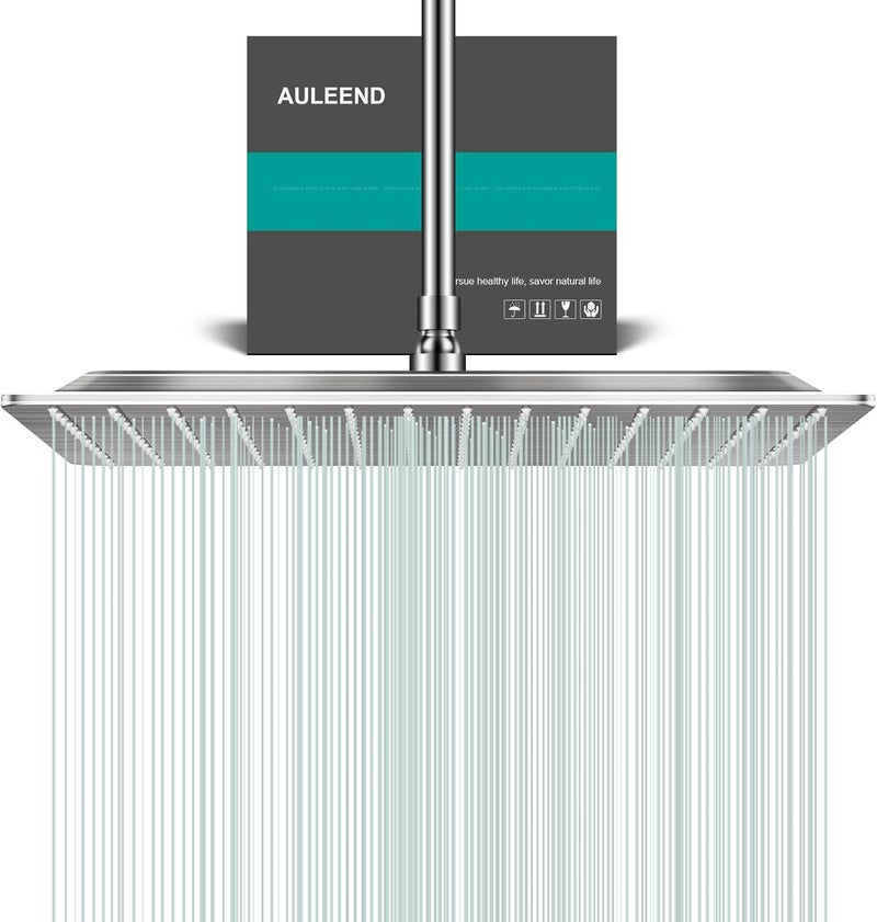 AULEEND Square Rain Shower Head, High Flow Stainless Steel,Work with any decorative style，All Metal Rainfall Shower Head (Brushed Nickel, 16) - Image 1
